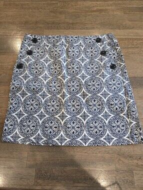 Women's Navy and White Patterned A-Line Skirt